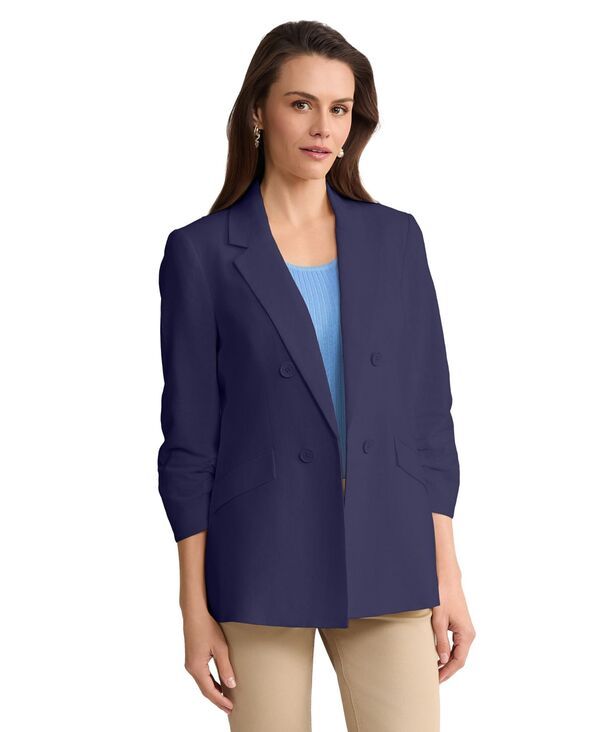 【送料無料】 ジョーンズニューヨーク レディース ジャケット・ブルゾン アウター Womens Faux DoubleBreasted Linen Jacket Pacific Navy