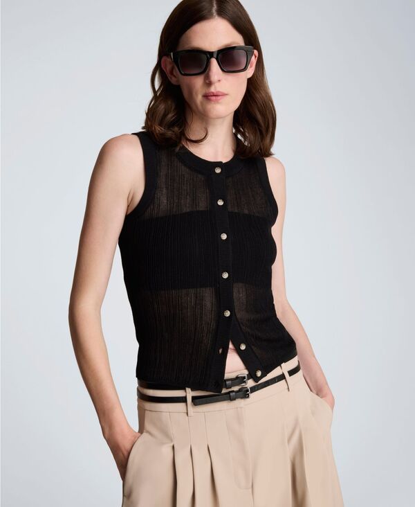 【送料無料】 ケネスコール レディース ベスト トップス Womens Sheer Variegated Rib Vest Black