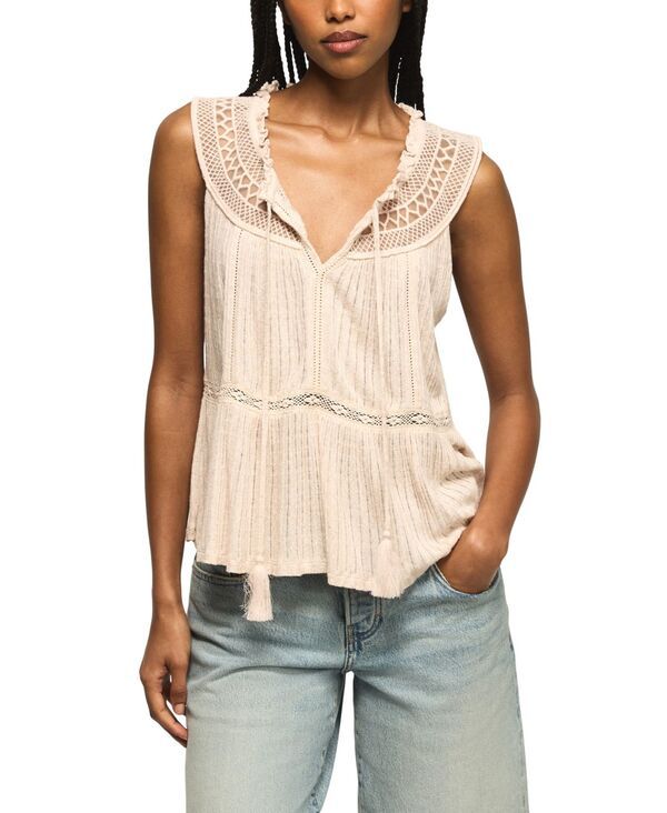 【送料無料】 ラッキーブランド レディース タンクトップ トップス Womens Peplum Lace Trimmed Sleeveless Tank Top Morganite