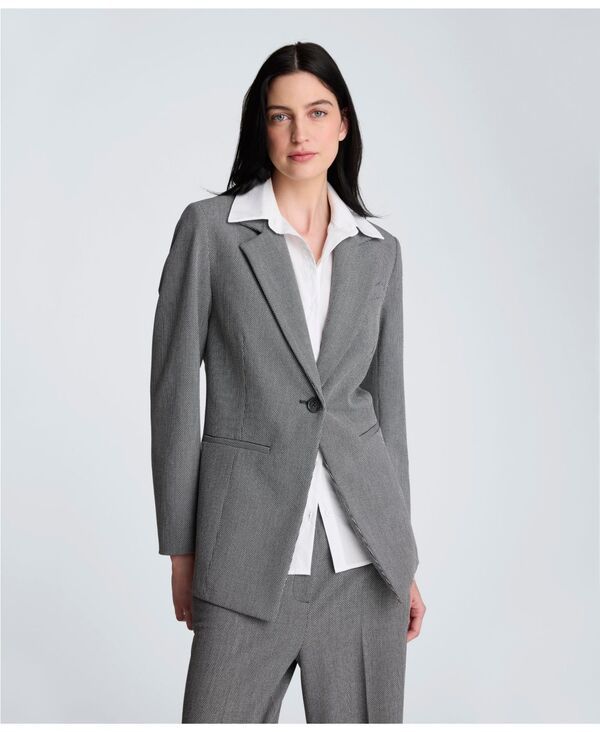 【送料無料】 ケネスコール レディース ジャケット・ブルゾン ブレザー アウター Womens Long Sleeve Notch Collar Blazer with Detachable Shirt Black Multipure White