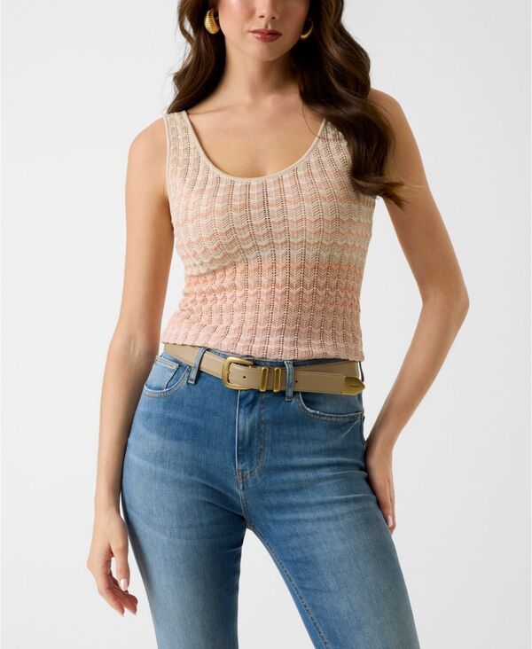 【送料無料】 ゲス レディース タンクトップ トップス Womens Rosalyn Sleeveless Scoop Neck Tank Top Sweater PEACHBGE VANILLA LUREX