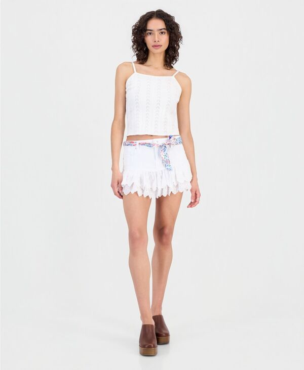 【送料無料】 マッデンガール レディース スカート ボトムス Juniors ScarfBelt EyeletHem Miniskirt White Cloud Dancer