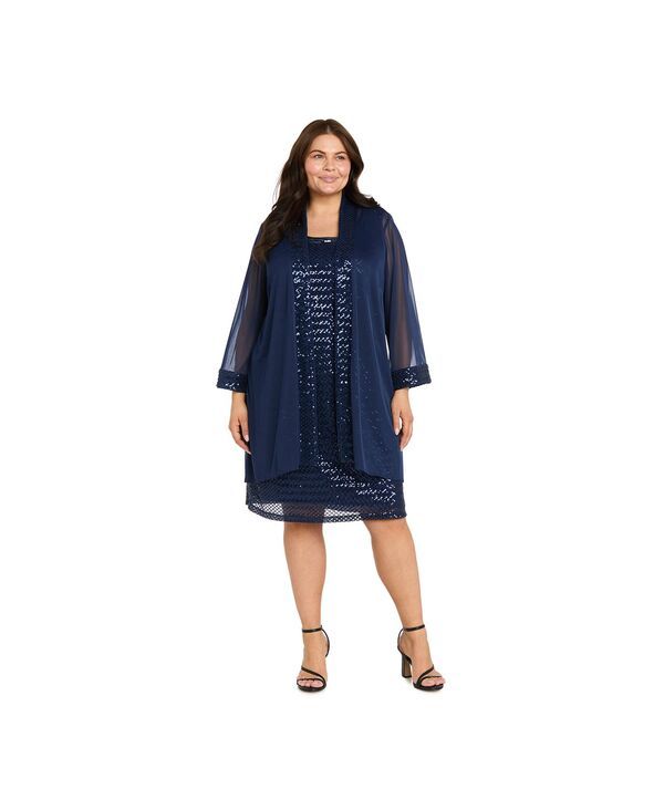【送料無料】 アールアンドエムリチャーズ レディース ジャケット・ブルゾン アウター Plus Size Mix Media Sequin Detail Jacket Dress Navy