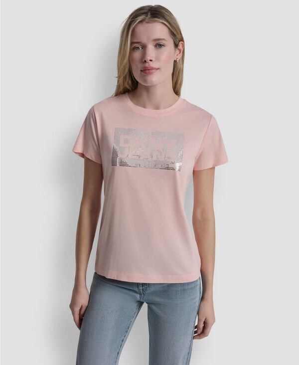 【送料無料】 ダナキャランニューヨーク レディース ナイトウェア アンダーウェア Womens Crew Neck TShirt Peach Sprtzsilver