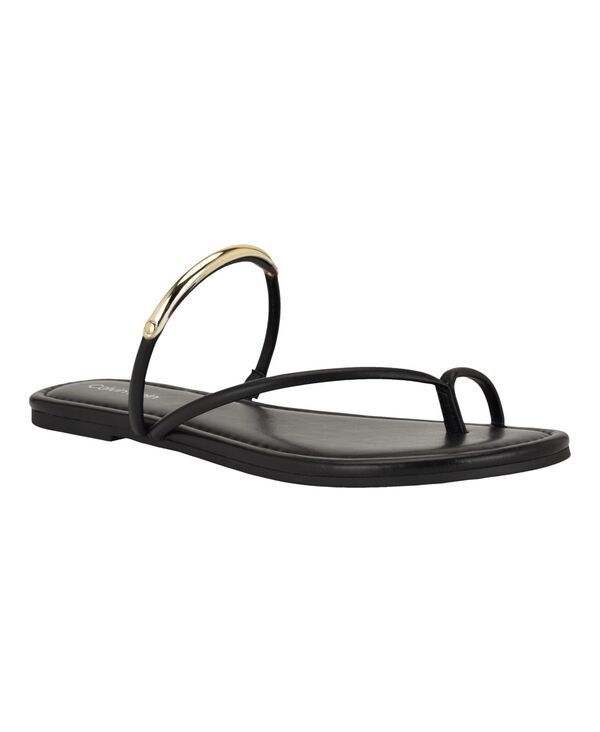 【送料無料】 カルバンクライン レディース スリッポン・ローファー シューズ Womens Bienna Strappy Ornamented Flat SlipOn Sandals Black