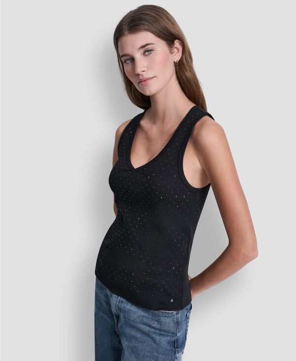 【送料無料】 ダナキャランニューヨーク レディース タンクトップ トップス Womens Rhinestone VNeck Tank Top Black 【送料無料】 ダナキャランニューヨーク レディース タンクトップ トップス Womens Rhinestone VNeck Tank Top Black