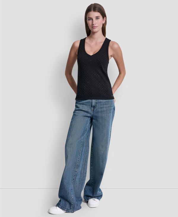 【送料無料】 ダナキャランニューヨーク レディース タンクトップ トップス Womens Rhinestone VNeck Tank Top Black 【送料無料】 ダナキャランニューヨーク レディース タンクトップ トップス Womens Rhinestone VNeck Tank Top Black
