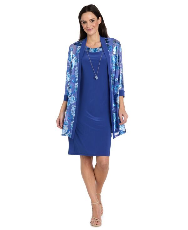 【送料無料】 アールアンドエムリチャーズ レディース ジャケット・ブルゾン アウター RM Richards Womens Foil Printed Swing Jacket Tank Dress 2Piece Set Indigo