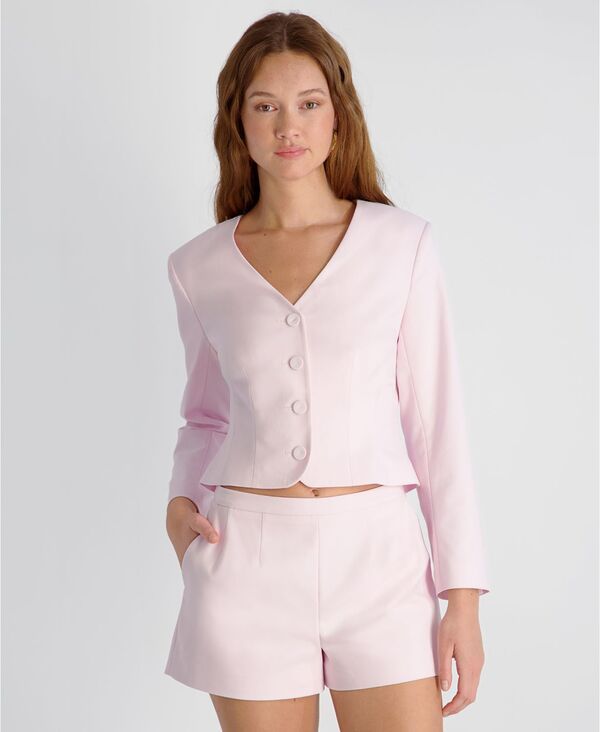 【送料無料】 フレンチコネクション レディース ジャケット・ブルゾン アウター Womens Halsey VNeck Twill Cropped Fitted Jacket 60Pink Icing