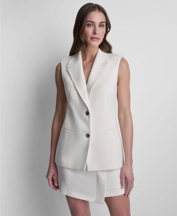 【送料無料】 ダナ キャラン ニューヨーク レディース ベスト トップス Womens Sleeveless Basketweave ButtonFront Vest Ivory