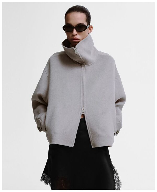 【送料無料】 マンゴ レディース ジャケット・ブルゾン アウター Womens Wool FunnelNeck Jacket Gray