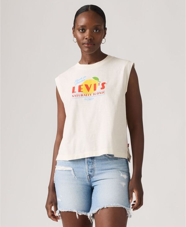 【送料無料】 リーバイス レディース タンクトップ トップス Womens Boxy Crew Neck Tank Top Lemon Curs