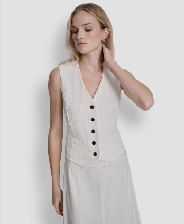 【送料無料】 ダナ キャラン ニューヨーク レディース ベスト トップス Womens Sleeveless VNeck Arid Pique Vest Ivory