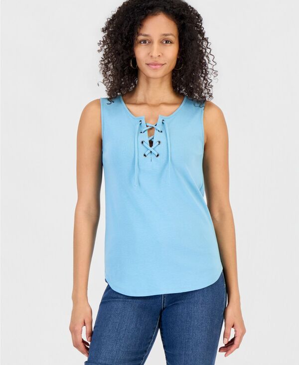 【送料無料】 スタイルアンドコー レディース タンクトップ トップス Womens LaceUp Tank Top Macys Exclusive Cool River