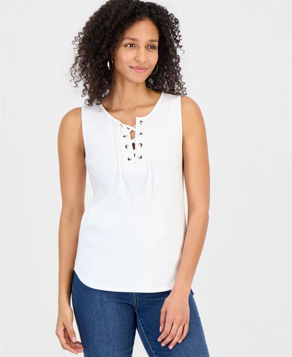【送料無料】 スタイルアンドコー レディース タンクトップ トップス Womens LaceUp Tank Top Macys Exclusive Bright White