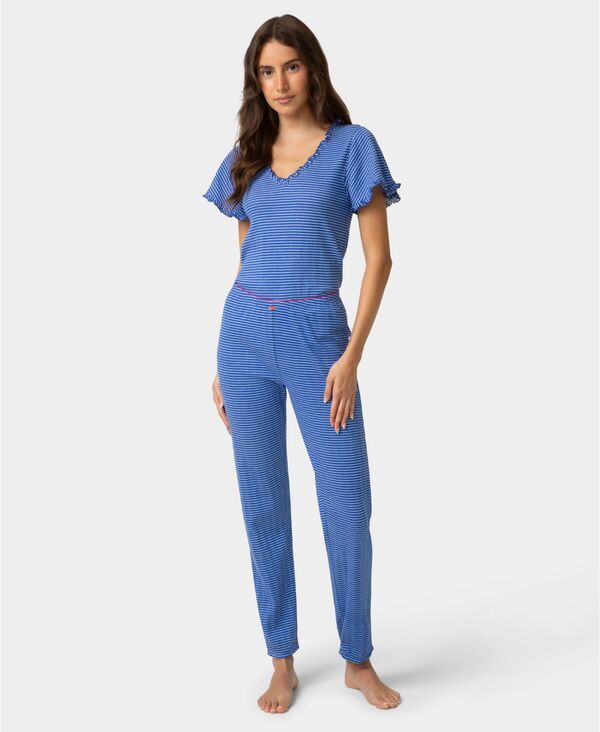 【送料無料】 ヒュー レディース ナイトウェア アンダーウェア Womens Cotton Pointelle Pajamas Jogger Dazzling Blue
