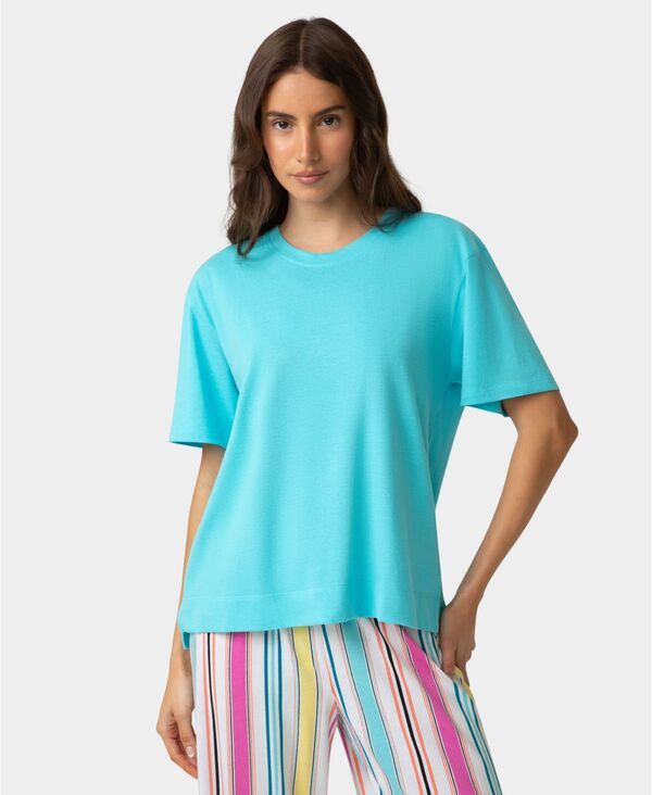 【送料無料】 ヒュー レディース ナイトウェア アンダーウェア Womens ShortSleeve Cotton Candied Boxy Pajamas Top Blue Mist
