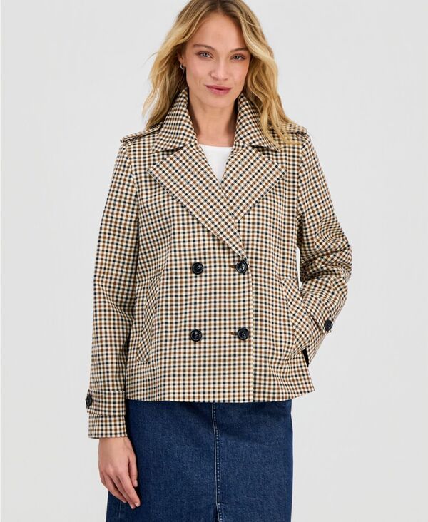 【送料無料】 ロンドンフォグ レディース ジャケット・ブルゾン アウター Petite Short DoubleBreasted Trench Coat CHECK
