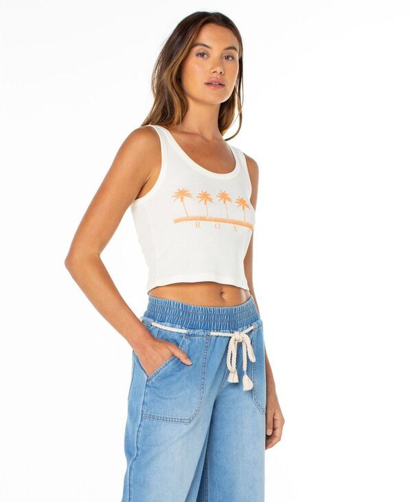 【送料無料】 ロキシー レディース タンクトップ トップス Womens Five Palm Sleeveless Baby Rib Tank Top Cloud DancerFive Palms