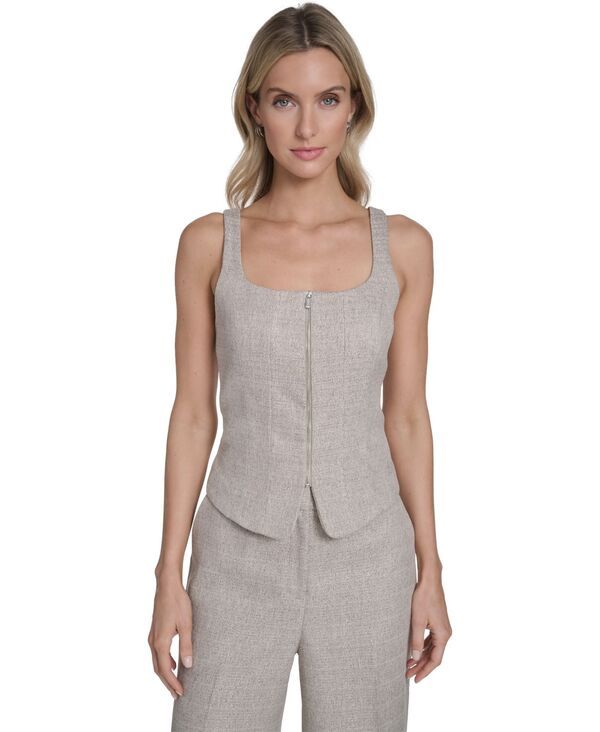 【送料無料】 カルバンクライン レディース ベスト トップス Womens ZipFront Novelty Vest Latte Multi