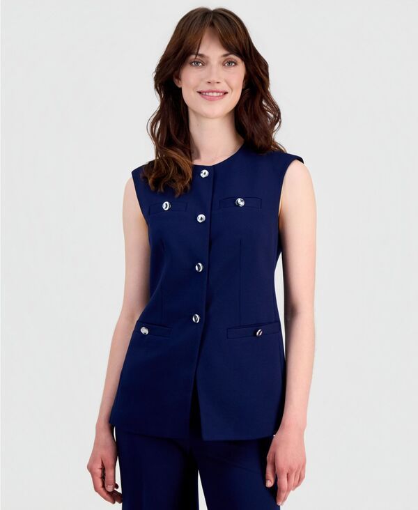 【送料無料】 アンクライン レディース ベスト トップス Womens Stretch Crepe FourButton Tailored Vest Regular Petite Distant Mountain