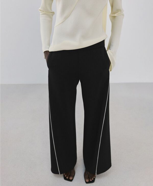 【送料無料】 マンゴ レディース カジュアルパンツ ボトムス Womens Side Stripe StraightLeg Pants Black
