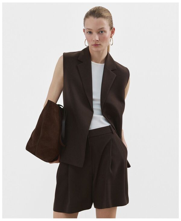 【送料無料】 マンゴ レディース ベスト トップス Womens Lapels Suit Vest Brown