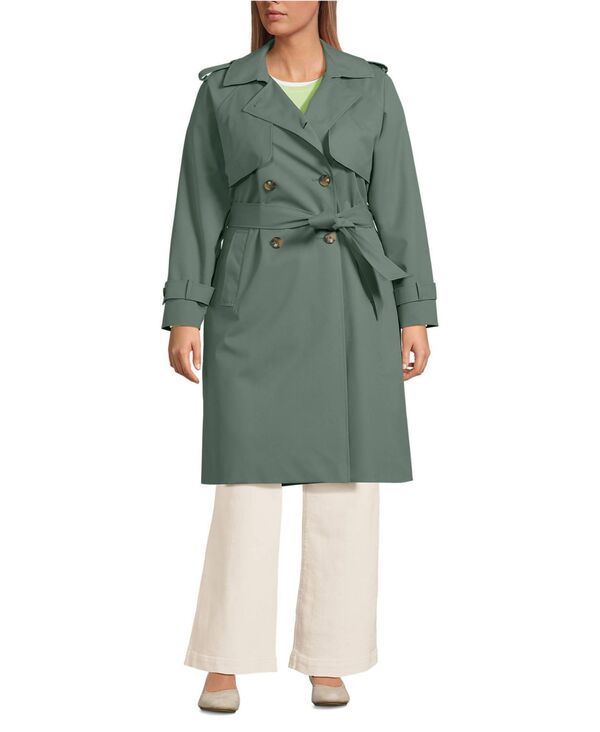 【送料無料】 ランズエンド レディース ジャケット・ブルゾン アウター Plus Size Squall Waterproof Modern Trench Raincoat Spruce