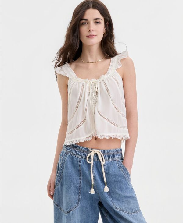 【送料無料】 フリーピープル レディース タンクトップ トップス Womens Mabel LaceTrim Tank Top White Combo