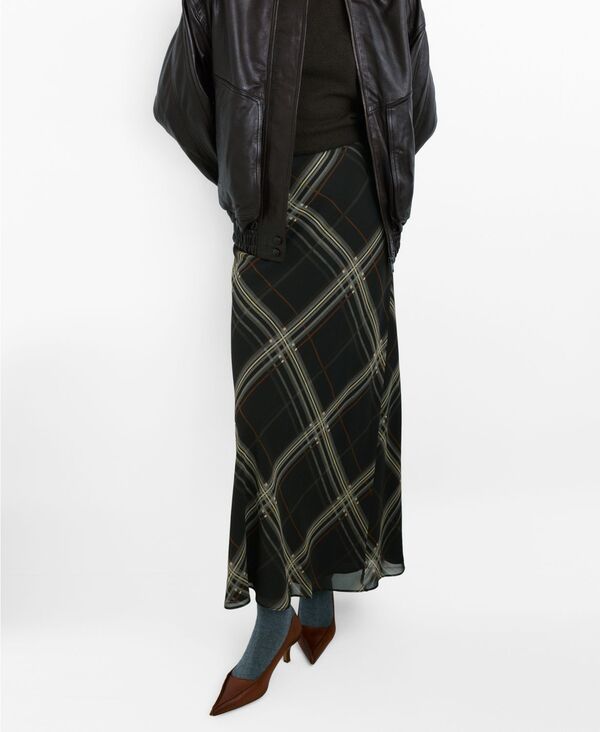 【送料無料】 マンゴ レディース スカート ボトムス Womens Checked Long Skirt Black