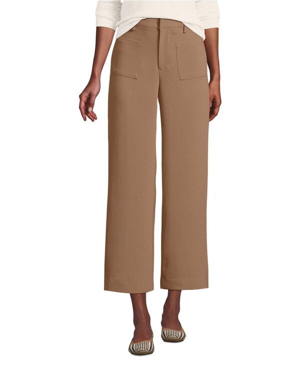 【送料無料】 ランズエンド レディース カジュアルパンツ ボトムス Womens Crepe High Rise Patch Pocket Wide Leg Crop Pants Honey beige