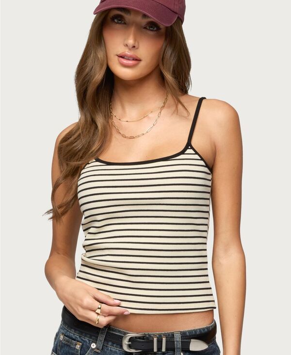 【送料無料】 アディクテッド レディース タンクトップ トップス Womens Gretta Striped Ribbed Tank Top Creamandblack