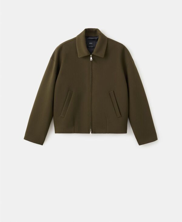 【送料無料】 マンゴ レディース ジャケット・ブルゾン アウター Womens Shirt Collar Bomber Jacket Khaki