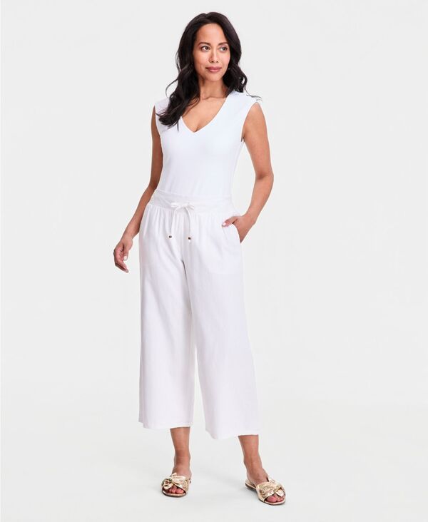【送料無料】 ジェイエムコレクション レディース カジュアルパンツ ボトムス Womens Wide Leg Cropped Drawstring LinenBlend Pants Macys Exclusive Bright White