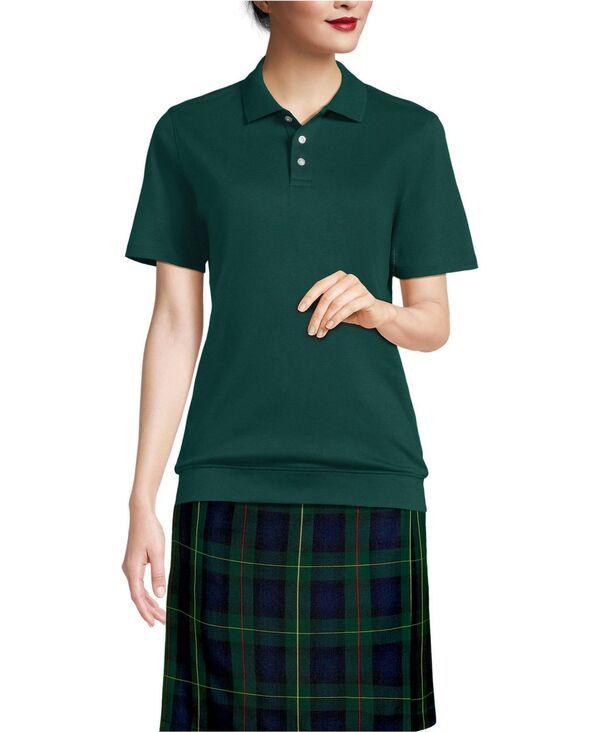 【送料無料】 ランズエンド レディース ポロシャツ トップス Womens Short Sleeve Banded Bottom Polo Shirt Evergreen