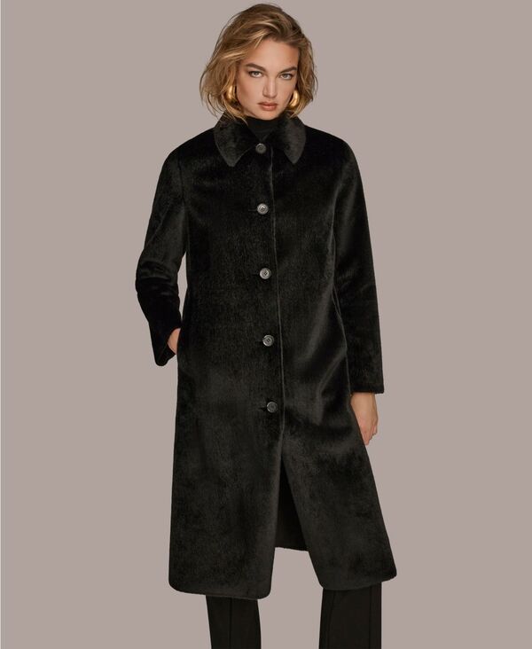 【送料無料】 ダナ キャラン ニューヨーク レディース ジャケット・ブルゾン アウター Womens Button Front Maxi Coat Black