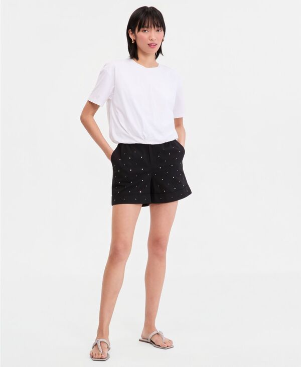 【送料無料】 アイエヌシー インターナショナル コンセプト レディース ハーフパンツ・ショーツ ボトムス Womens Embellished Cuffed Shorts Exclusively at Macys Deep Black