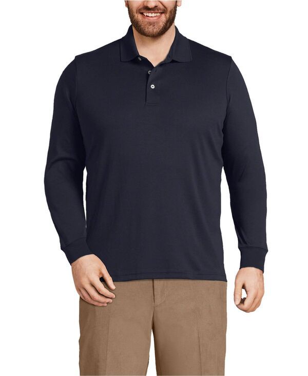 【送料無料】 ランズエンド メンズ ポロシャツ トップス Big Tall Long Sleeve Super Soft Supima Polo Shirt Radiant navy