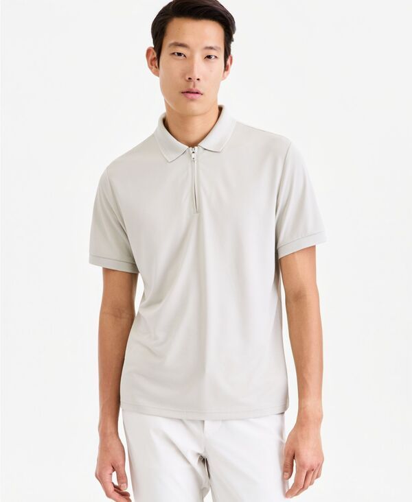 【送料無料】 アルファニ メンズ ポロシャツ トップス Mens Ottoman Short Sleeve Textured QuarterZip Polo Shirt Exclusively at Macys Stone Wall