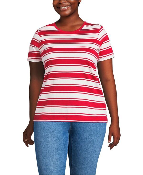 【送料無料】 ランズエンド レディース Tシャツ トップス Plus Size Supima Cotton Crewneck TShirt Compass red sail stripes