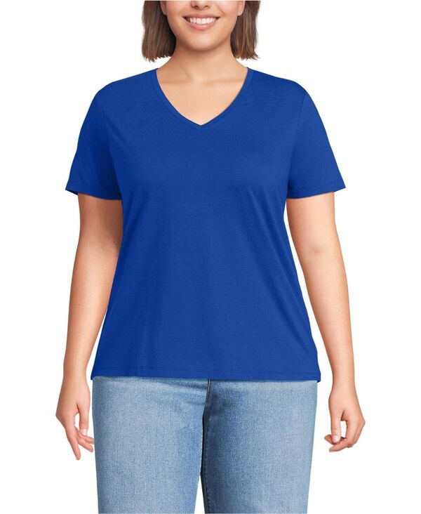 【送料無料】 ランズエンド レディース Tシャツ トップス Plus Size Supima Cotton VNeck TShirt Vibrant lapis