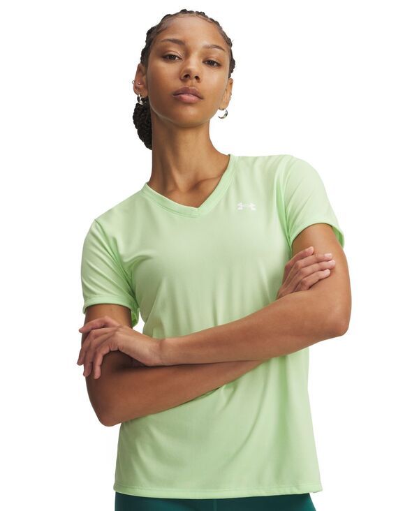 【送料無料】 アンダーアーマー レディース シャツ トップス Womens Tech VNeck ShortSleeve Top Lumos Lime White