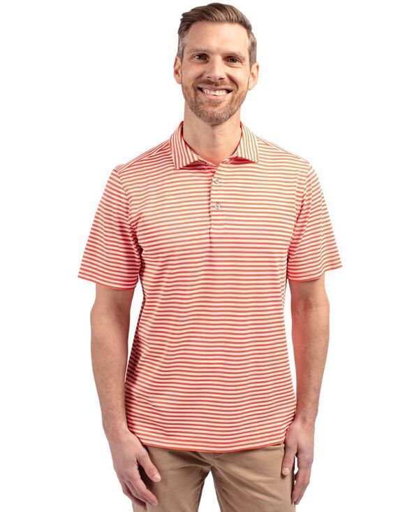 【送料無料】 カッターアンドバック メンズ ポロシャツ トップス Big Tall Virtue Eco Pique Stripe Recycled Polo Shirt College orange