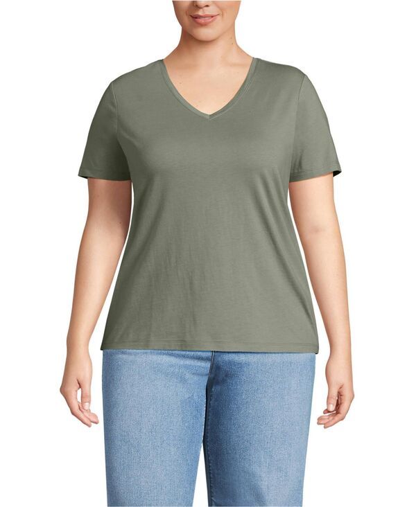 【送料無料】 ランズエンド レディース Tシャツ トップス Plus Size Supima Cotton VNeck TShirt Sage