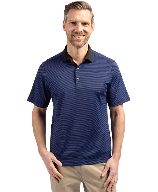 【送料無料】 カッターアンドバック メンズ ポロシャツ トップス Mens Virtue Eco Pique Micro Stripe Recycled Polo Shirt Tour blueblack