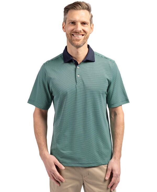 【送料無料】 カッターアンドバック メンズ ポロシャツ トップス Mens Virtue Eco Pique Micro Stripe Recycled Polo Shirt Fresh mintnavy blue