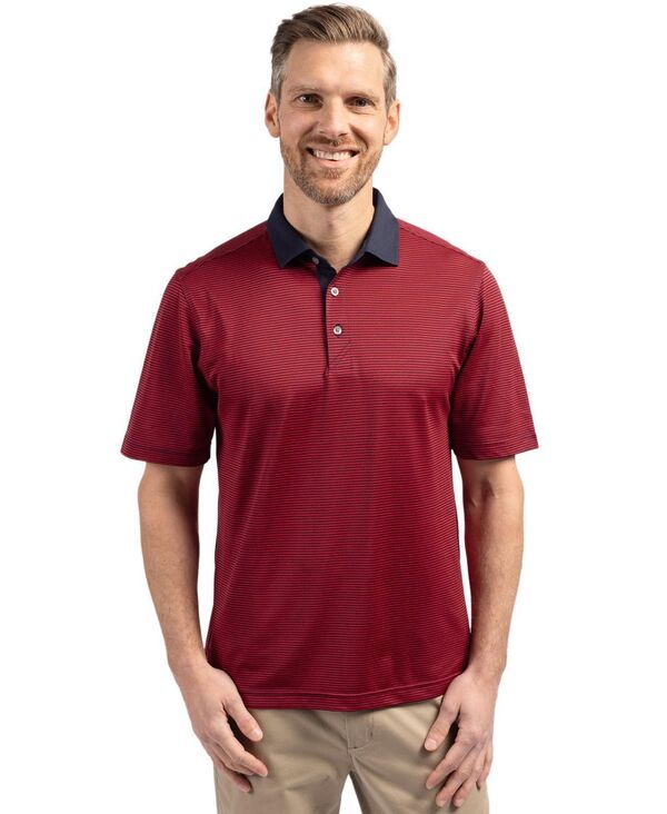 【送料無料】 カッターアンドバック メンズ ポロシャツ トップス Mens Virtue Eco Pique Micro Stripe Recycled Polo Shirt Rednavy blue