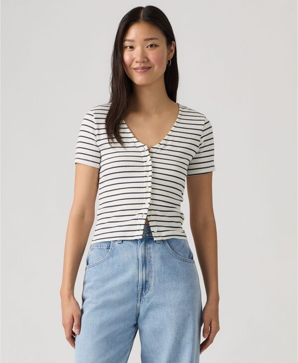 【送料無料】 リーバイス レディース シャツ トップス Womens Muse ShortSleeve ButtonFront Top Penelope Stripe Peacoat