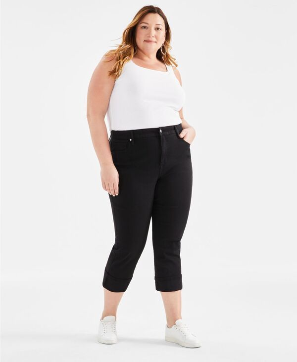 【送料無料】 スタイルアンドコー レディース デニムパンツ ジーンズ ボトムス Plus Size HighRise Cuff Capri Jeans Created for Macys Deep Black