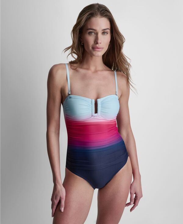 【送料無料】 ダナ キャラン ニューヨーク レディース 上下セット 水着 Womens Shirred OnePiece Swimsuit Navy Multi Sunset Ombre 22,792円